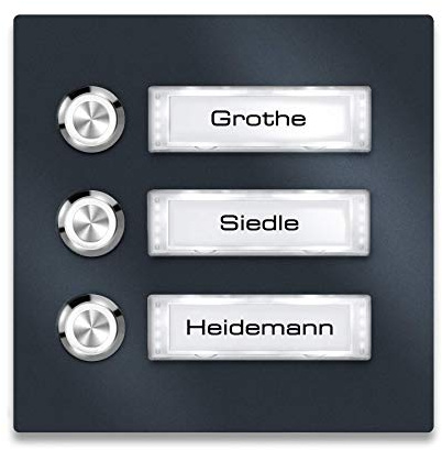 Metzler Türklingel Edelstahl Anthrazit - Namensschild austauschbar - LED-Taster - Aufputz-Montage (mit Beleuchtung, Weiß)