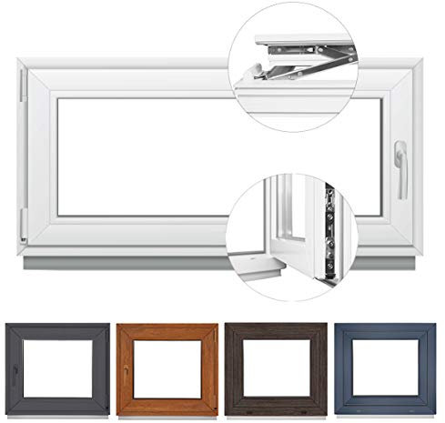 Finestra in plastica per finestra della cantina, 80 x 40 cm (larghezza x altezza x profondità), con 2 vetri, girevoli, colore bianco, Premium (larghezza x altezza 80 x 40 cm, DIN sinistra)