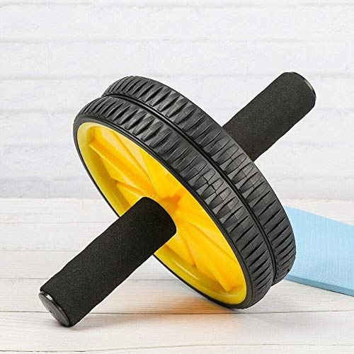 FFitness Two-Wheeled Power Wheel with Mat, Unisex Adult, Yellow, Unique
