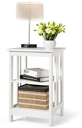 GIANTEX Nachttisch Beistelltisch 3 Ebenen, Sofatisch Couchtisch Holz, Kleiner Kaffeetisch Teetisch Wohnzimmertisch, Nachtschrank Nachtkommode 40x40x61cm für Wohnzimmer Schlafzimmer (Weiß)