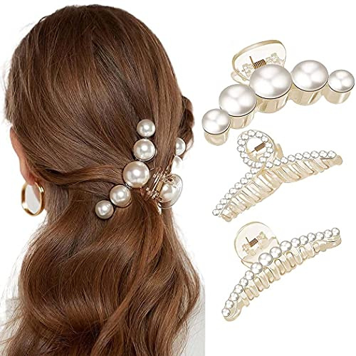 Pinza Capelli,Fermaglio capelli donna 3 Pezzi Mollettone Capelli per Perle， Forcina di Perle, Accessori per Donna e Bambina Ragazze，Capelli Barrette Perla Clip di Capelli
