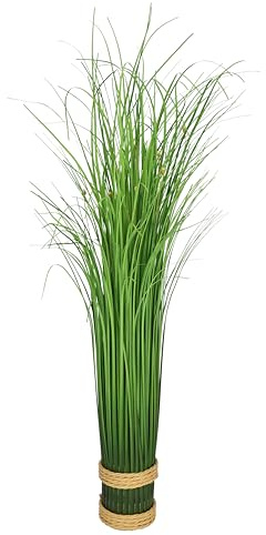 Konstgjord gräslinning med vita blommor, 50 cm, gräsarrangemang, gräsbuske, dekorationsbunt, stågräs, konstgräs, grön växt, prydnadsgräs