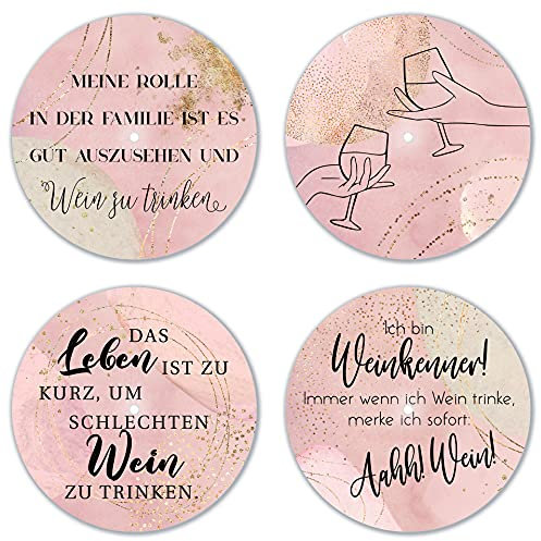 Interluxe LED Untersetzer RUND 4er Set - Ich Bin Weinkenner - Vier leuchtende Design Untersetzer als Tischdeko, Geschenkidee, Party, Wine