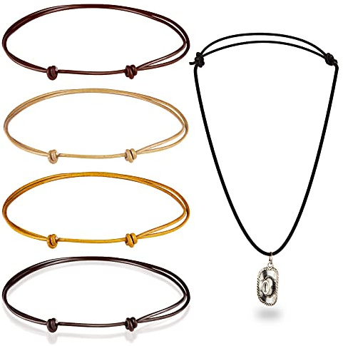 Inbagi 5 Pieces Leather Necklace Cord Choker with Clasp Sturdy Double Knotted Cord Necklace Adjustable Rope Chain Minimalist Jewelry for Women Men