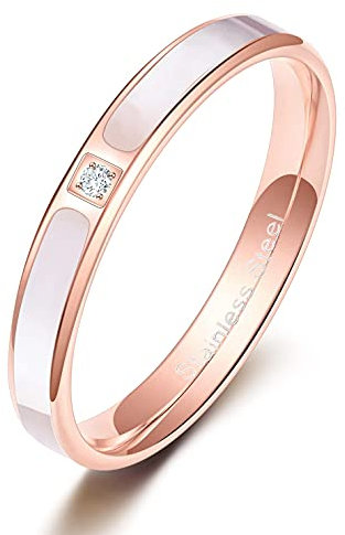 Zakk Ringe Damen Herren Rosegold Edelstahl Zirkonia Schaleneinlage Verlobungsringe Eheringe Partnerringe Trauringe 3.5mm 5.5mm (3.5mm,57 (18.1))