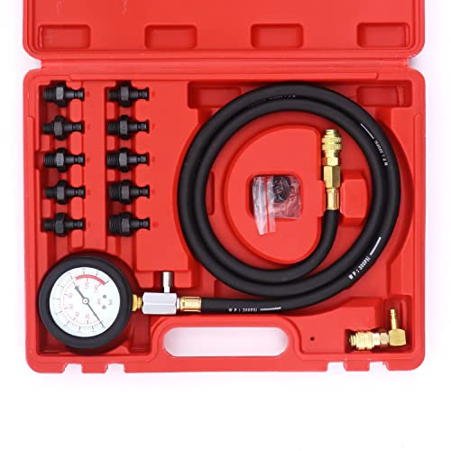 Yuhtech Engine Cylinder Oil Pressure Gauge, Engine Compression Tester Kit, Petrol Fuel Cylinder pressure Gauge Automotive Gauge Tool Set Automotive Petrol Diagnostic Tester Tool Set 0-10 Bar