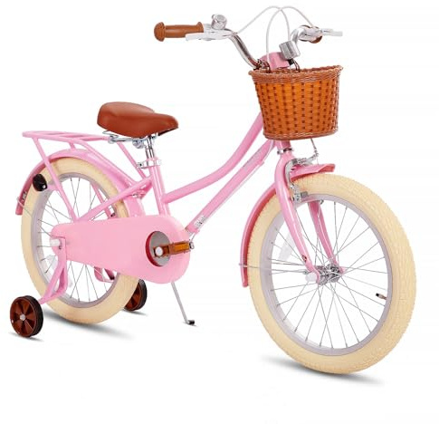 STITCH MANCHI 12/14/16/18 Inch Kids Bike with Basket & Stabiliser, 12/14/16/18 Inch Girls Bike for 2-9 Years,Pink&Green