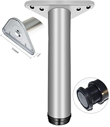 1 Pied de Table Hauteur Réglable,Rond en Alliage d'aluminium Patte de Meubles Métal pour Table à Manger,Cuisine,Bureau et Plan de Travail,Meubles Jambe Réglable Hauteur 30mm,Argent givré (90cm)