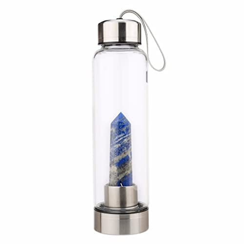 SAHKGYE Natural Crystal Water Bottle Quartz Crystal Healing Point Crystal Obelisk Wand Glass Gem Water Bottle Reiki Elixir Glass Healing Energy Water Bottle Gemstone Infused Water Bottle