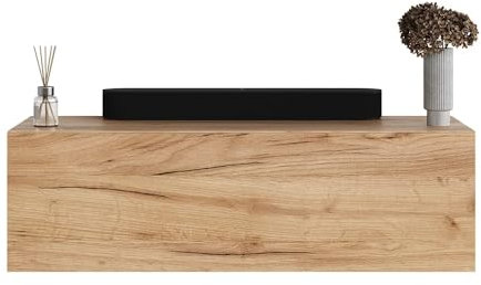 Planetmöbel West TV-Schrank, Fernsehtisch 100 cm lang, TV-Board hängend oder stehend, Fernsehschrank für Wohnzimmer, TV Möbel 37,8 x 100 x 30 cm, Gold Eiche