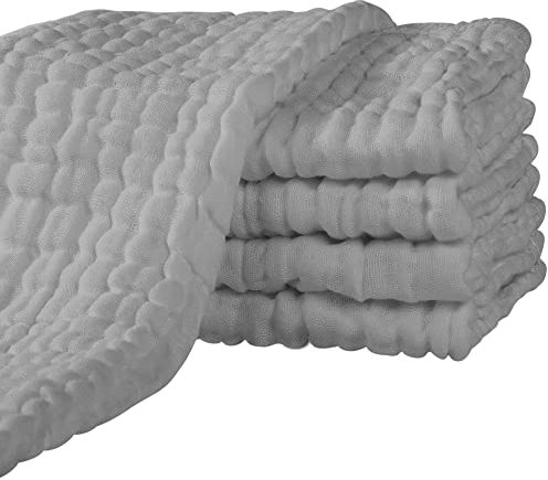 Yoofoss Mullwindeln Spucktücher 5er Set 65x65 cm Mulltücher 100% Baumwolle Stoffwindeln Saugstark Faltwindeln für Baby Kochfest Premium Qualität Grau