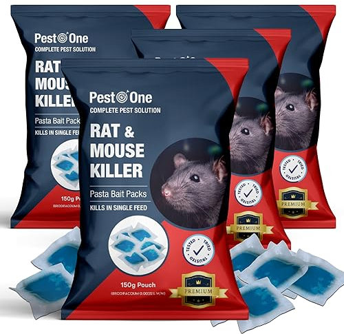 Rat Pasta Bait Mouse Poisoning Blue Pasta Sachets Rodent Control Pasta Bait Single Feed Rat Mice Killer Pasta Max Strength Blue Pasta Rodent Control 150g (15x10g sachets) Pack of 4.