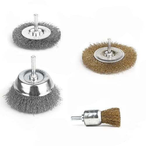 Ferropro Drahtbürsten-Set 4-teilig – Rundschaft 6 mm – Für Bohrmaschinen – Stahldraht & vermessingter Stahldraht – Scheibenbürsten 75 mm, Topfbürste 75 mm, Pinselbürste 25 mm