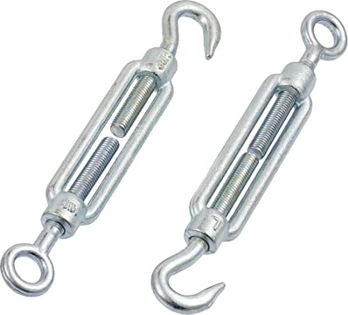 M10 x 125mm Eye & Hook Steel Turnbuckle Wire Tensioner Strainer Closed Hook Threaded Hook (Pack of 2) N18CD