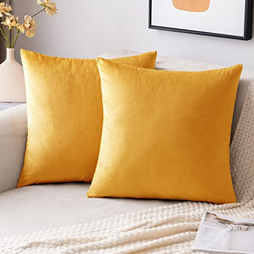 EMEMA Kissenbezug 40x40 Samt Dekokissen Golden Sofakissen 2er Set | Kissenhülle Dekorative Pillow Case Home Decoration Lendenkissen Wurfkissenbezug Sofa Wohnzimmer Schlafzimmer