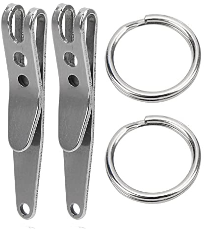 KIMISS 2pcs Ceinture Extérieure, Clip de Poche de Suspension en Acier Couteau Suisse Clip de Suspension de Poche en Acier Inoxydable Porte-clés avec Porte-clés