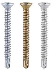 Self Drill Tapping uPVC PVC Rib Screw Countersunk Window Hhinges 3.9x19-25-38mm (Pack of 50, 100, 200, 500) (50, 3.9x38mm Zinc)
