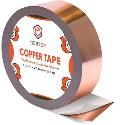 DOMTEK Copper Tape Slug Repellent (25mm wide, 25M Roll) - Double-Sided Conductive Adhesive Tape for Shielding & Guitar Repairs, Grounding, Paper Circuits, Stained Glass, DIY Crafts