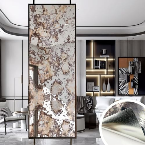 LiveInUrban Antique Peel and Stick Wallpaper Foxed Silver Rusts 58X200CM | Modern Rusty Mirror,Waterproof Self Adhesive Furniture Stickers,Thickend Wall Mural Art Home Decor,antique mirror tiles