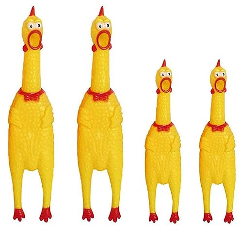 Bssowe Pipande kyckling, 4 st tuggummi kyckling hundleksak, gul pipande kycklingleksak, pipande kycklingleksak, pipande kyckling leksak för barn och hundar (2 storlekar)