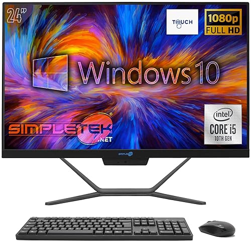SIMPLETEK - Ordinateur tout-en-un 24 Full HD Touch Core i5 10th GEN | Windows 10 | 32 Go RAM - SSD 2 To | Webcam 2K intégrée WiFi HDMI Série RS232