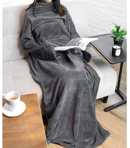 TV-Decke Kuscheldecke mit Ärmel und Tasche, Ganzkörper Snuggle Decke zum Anziehen für Erwachsene Frauen und Männer für Geschenk (Farbe : Grau, Größe : 170x200cm)