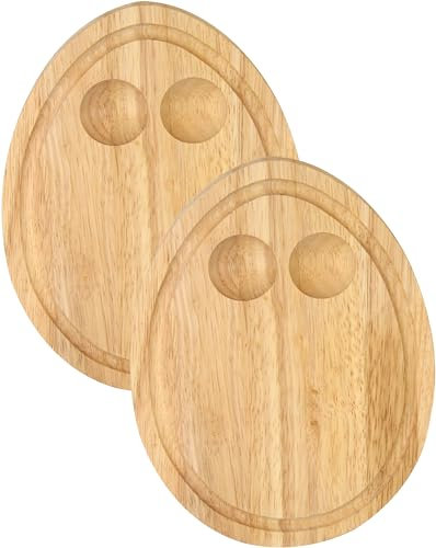 Cole & Bailey® Hevea - Juego de 2 tablas de desayuno de madera con forma de huevo con soportes para huevos, 24 x 18 x 1,5 cm