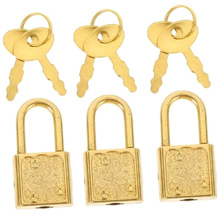 GARVALON 3pcs Mini Padlock Set Keys for Wooden Treasure Chest and Toy Box, Antique Style Small Locks for Cabinet, Drawer, and Luggage Security