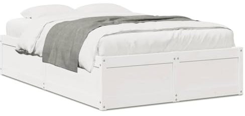Buzaza Massivholzbett ohne Matratze Weiß 135x190 cm Holz Bett Massivholzbett Bed Frame Bettgestell Bett Holz Kiefernholz - 3282385