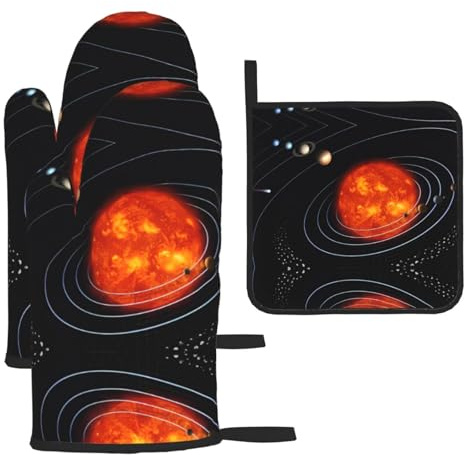 Outer Space Galaxy Solar System Oven Mitts Pot Holders Set – 3pcs Kitchen Heat Resistant Potholder, Perfect for Baking, BBQ & Micro-Wave Oven