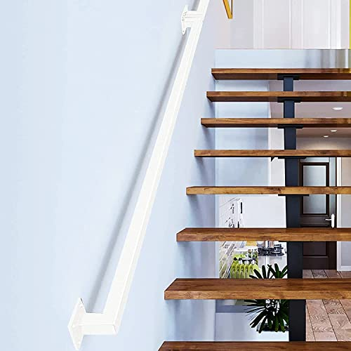 Barandilla de acero galvanizado para escalera, pasamanos de 280 cm, color blanco, para interiores y exteriores, con soporte de montaje en pared, fácil de instalar, ideal para uso doméstico y comercial