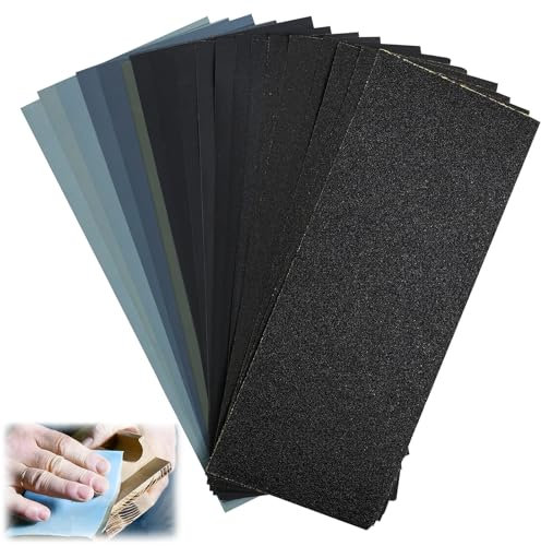 EuAcesry Carta Abrasiva, 19 Pezzi Carta Vetrata Fine 10000/7000/5000/3000/2500/2000/1500/1200/1000/800/600/400/320/240/220/180/150/120/80 Grana 9 x 3,6 Pollici, per Carrozzeria Metallo Legno