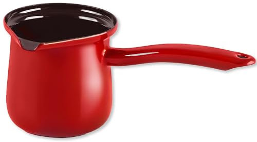 Hakan Enamel Stove Top Coffee Pot with Handle & Spout | 4 Cup Coffee Maker | Portable Water Boiler, Butter, Chocolate & Milk Warmer | Jumbo Size Boiling Pot for Tea | Red Color | 33.8 Oz