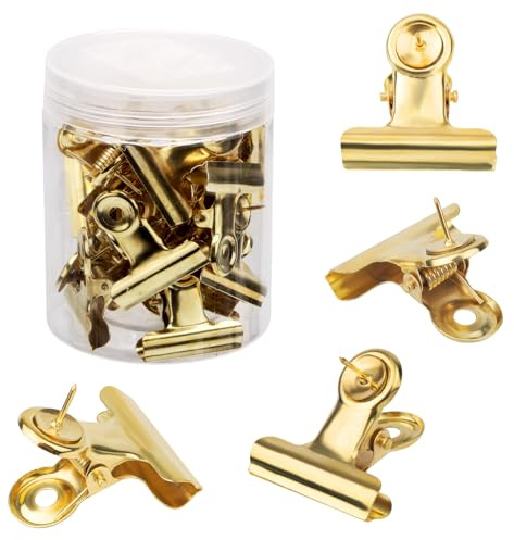 Gosknor 20st Gold Reißzwecken Klammern, Bulldog Klammern mit Anstecknadeln Metall Reißzweckenhalter Pinnwand Korktafel Zubehör für Home Office Arbeitsflächen | Metall-Pinnnadelhalter, Pinnwand, Korktafel, Zubehör für Zuhause, Büro, Kabine, Wand