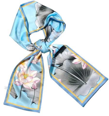 GIMIRO Satin Seidenschal Doppelschichten 150 x 16cm Krawatte Blumen Taillengürtel für Blazer, Mantel, Kleid