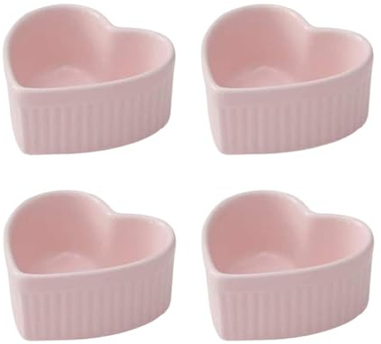 Lot de 4 ramequins en porcelaine en forme de cœur - 118 ml - Passe au four - Pour pâtisserie, desserts et sauces