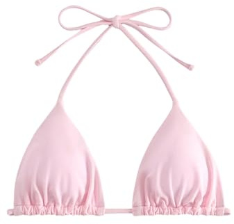 WDIRARA Women's Solid Triangle Bikini Top Sexy Halter String Micro Bathing Suits Tops Light Pink XX-Small