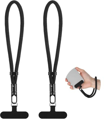 Nogeqi 2 stycken mobiltelefonkedja, kort universal, handrem mobiltelefon, mobiltelefonrem, justerbart nyckelband, kort, anti-förlust, mobiltelefonband med 2 ultratunna lappar för handled, de flesta