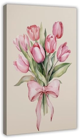 Poster sur toile rose avec bouquet de fleurs pour décoration de chambre à coucher, bureau, chambre, cadeau, 50 x 75 cm