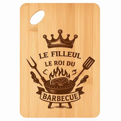 Planche à découper le Filleul Roi du Barbecue - Plateau Apéro en Bambou Cadeau Gravé pour Homme Anniversaire Famille Cuisine Barbecue