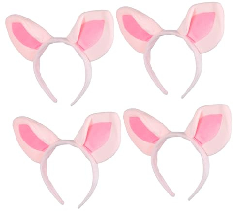 Mikinona 4 Stück-pack Rosa Plüsch Tierstirnband mit Schweineohren Elastisch und Weich Niedlicher Kopfschmuck für Frauen und Mädchen zum Cosplay und Waschen des Gesichts
