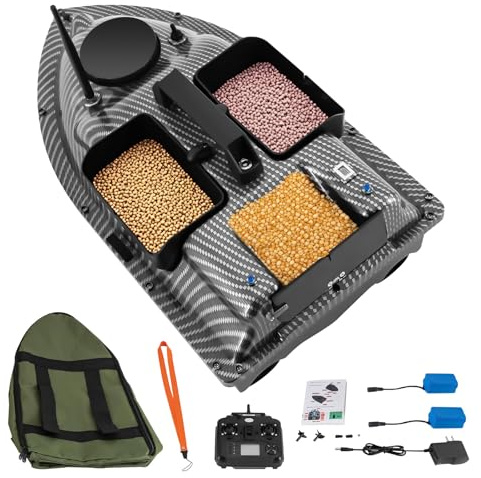 Bait Boat, RC Fishing Mini Bait Boat With GPS Positioning, 600M/656-Yard Range Remote Control, 4.4LBS Loading Capacity, 5200Mah Lithium Battery x2, With Carrying Bag, Charger&Usb Cable - Carbon Fiber