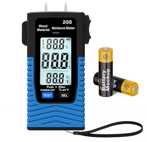 Wood Moisture Meter for Firewood, Log Moisture Meter for Building Materials | Quick Moisture Content Testing with Retractable Locking Probes, LED Indicator Lights and Temperature, Damp Meter, Data Hold