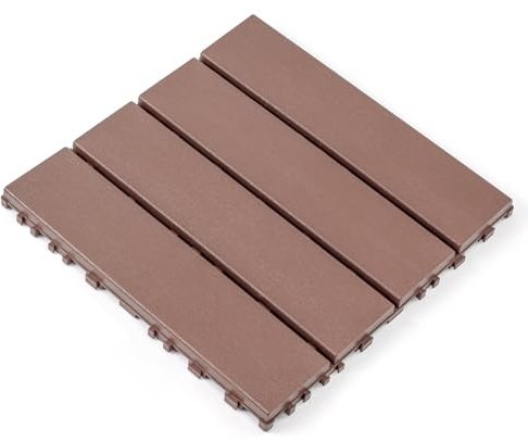 Plastic Interlocking Decking Tiles, 44 Packs of Terrace Decking Tiles, 12X12 Inches for All-Weather Use, Backyard Pool Decking Tiles, Brown Polypropylene Brown Easy to Install, Solid and