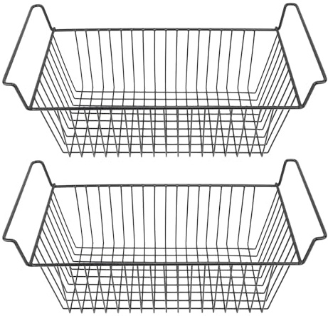 OVAQUIXI Lot de 2 Paniers de Rangement Empilables en Fil Métallique avec Poignées Intégrées pour Congélateur Coffre, Congélateur Vertical, Garde-manger, (L63 cm X L27 cm X H29 cm (poignée de 9 cm))