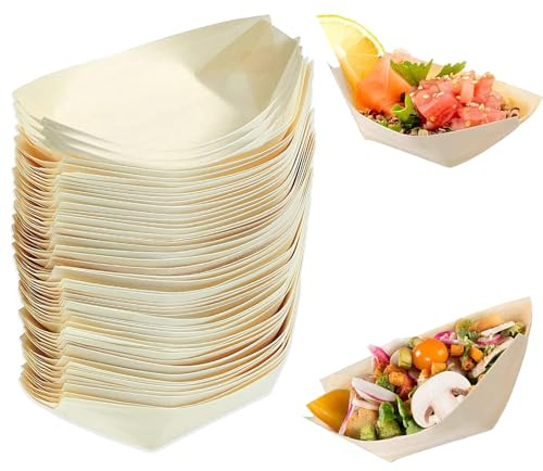 BinPhorm Barchette Finger Food,50 PCS Piatti Carta Paglia Vassoi Cartone per Alimenti per Fritti per Feste Patatine Fritte Aperitivo Snack Currywurst Sushi