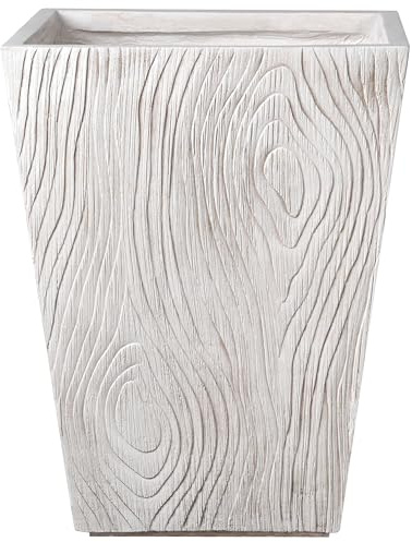 Beliani Maceta para Exterior e Interior Tiesto Decorativo Cuadrado de Fibra de Arcilla estriada 42 x 42 x 50 cm Beige Claro Baihe