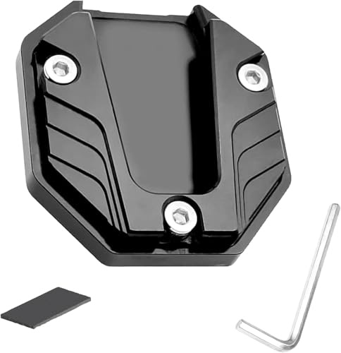 CNC Alu Motorrad Ständer Unterlage Schwarz Rutschfeste Seitenständer Pad | Verbreiterung Universal Platte, Stabilen Halt, wetterfeste Rangierhilfe, Zubehör Fuß, rutschfest, robust, Parkhilfe