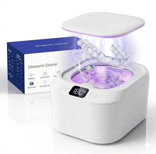 Ultrasonic Retainer Cleaner Machine 48kHz with UV Light – Portable with Timer and 4 Modes for Aligner, Night Guard, Denture and Mouth Guard, 220ML