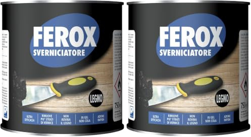 FEROX - Sverniciatore Specifico per Legno Rimuove Vernici Vecchie e Resistenti Formula in Gel Densità Ottimale Non Cola 750ml (Confezione da 2)